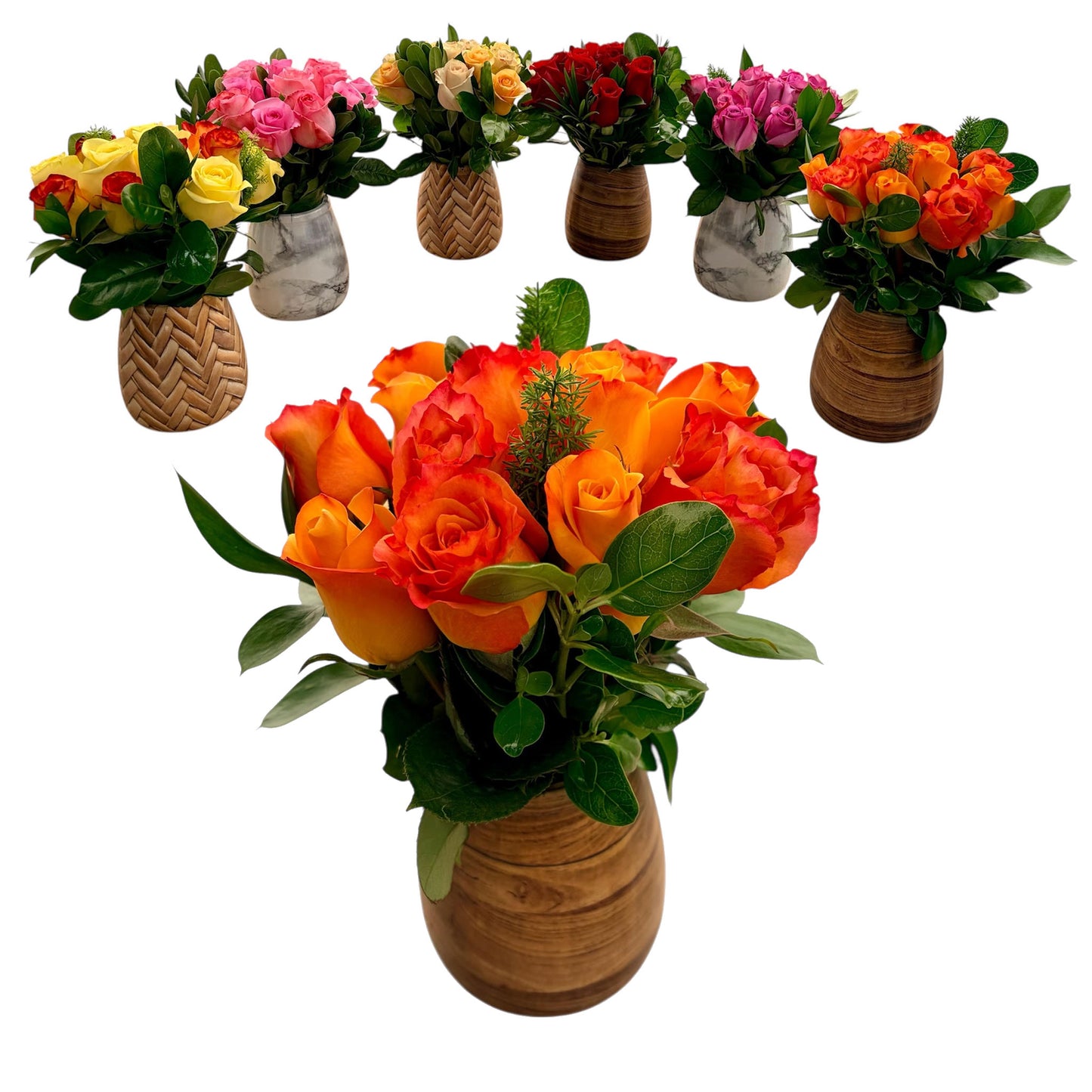 Assorted Spring Rose Arrangements with Non-Spill EazyVases (Box of 6)