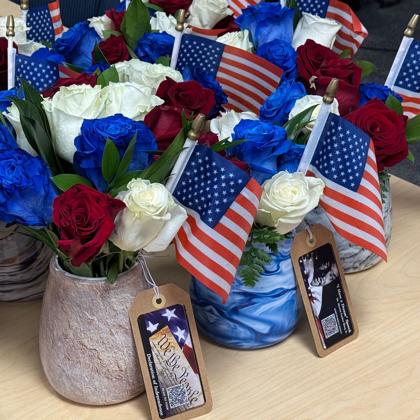 Stars & Stripes Rose Arrangements with EazyVase — Box of 6