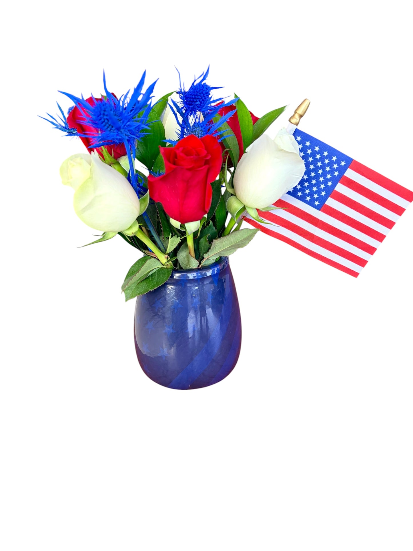 Patriotic Rose Arrangements with Non-Spill EazyVase — Box of 6