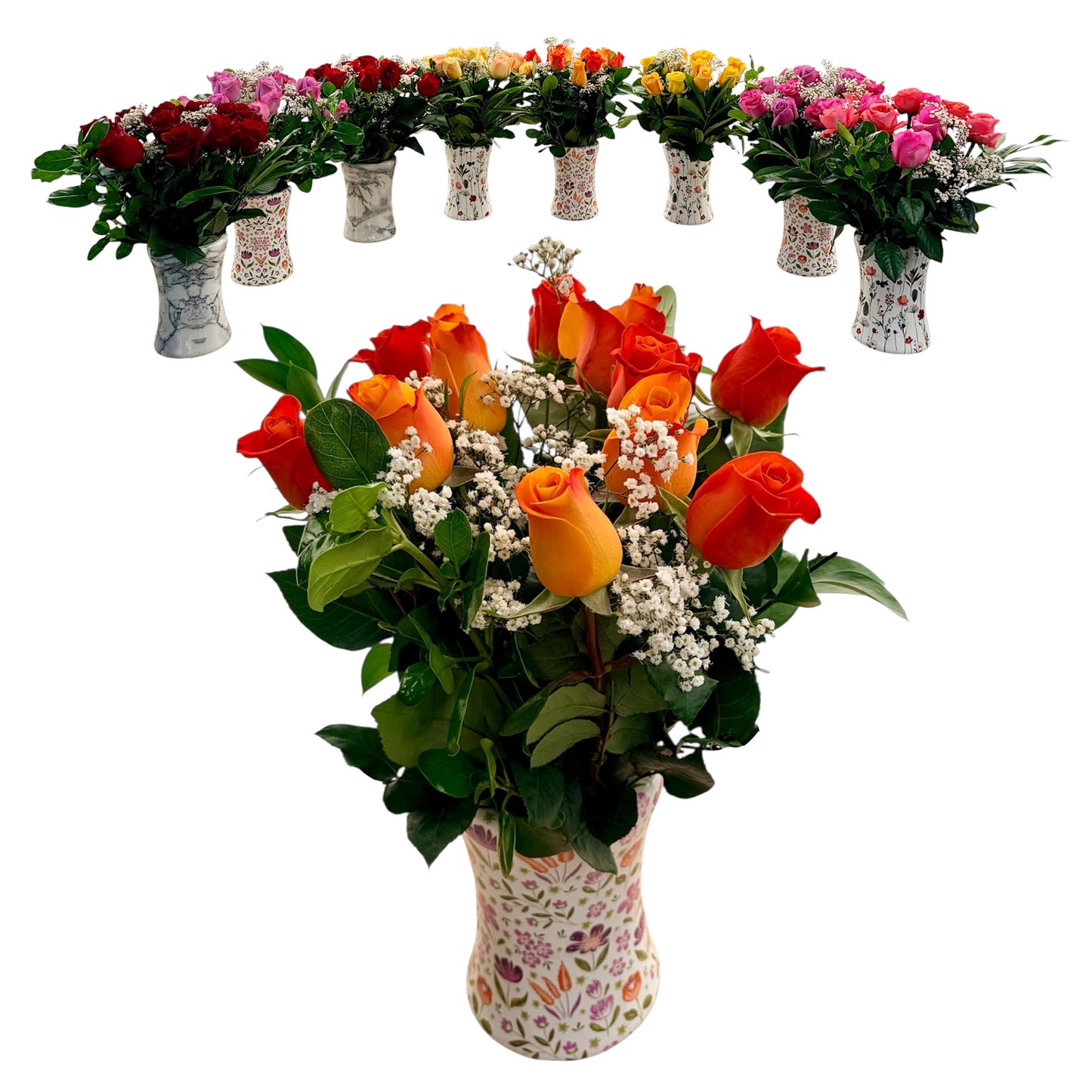 Event & Banquet Rose Arrangements with Large Non-Spill EazyVases (Box of 8)