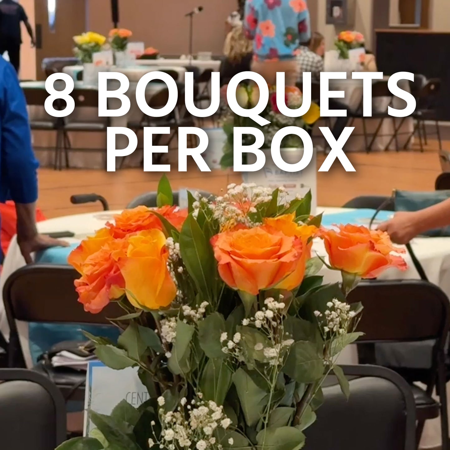 Event & Banquet Rose Arrangements with Large Non-Spill EazyVases (Box of 8)