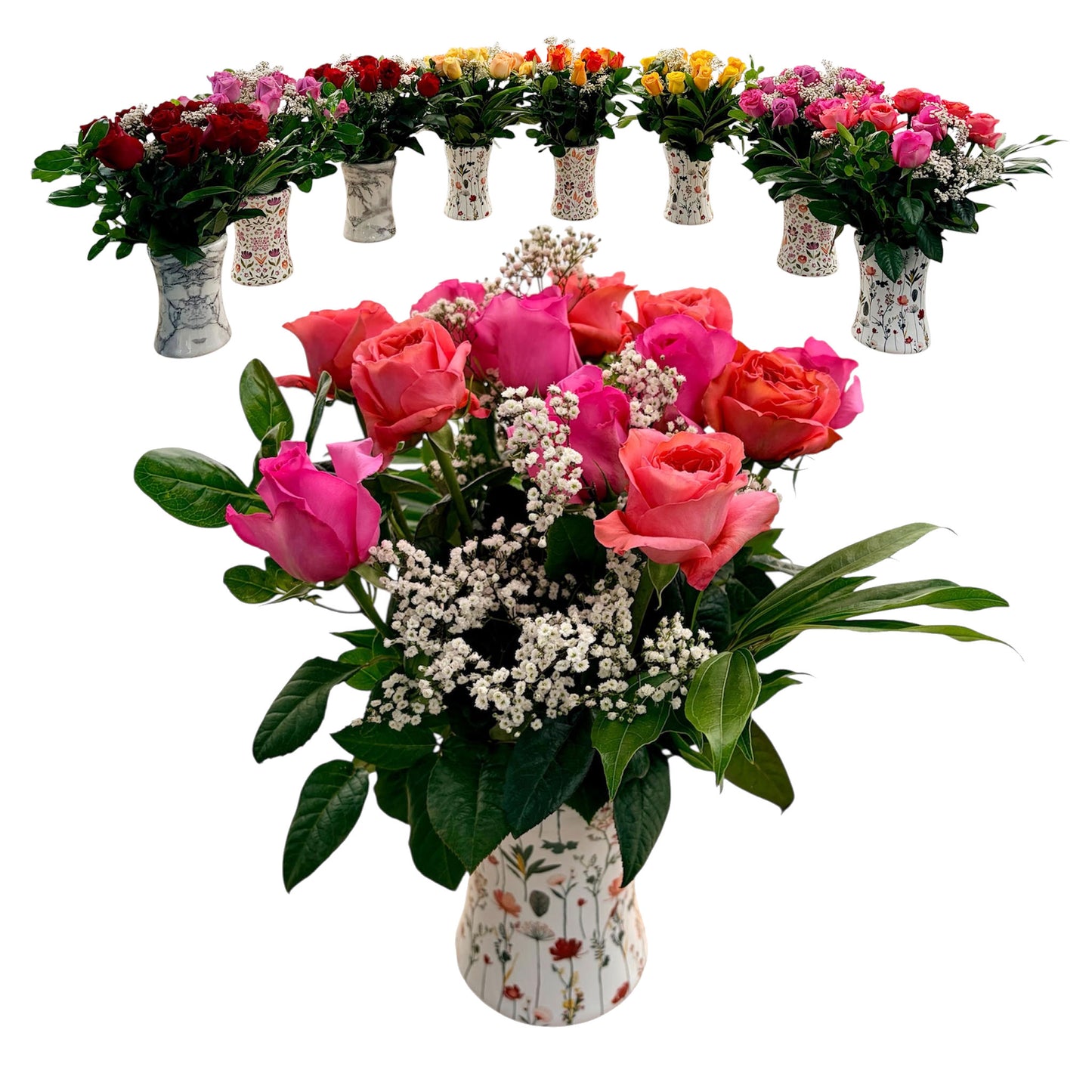 Event & Banquet Rose Arrangements with Large Non-Spill EazyVases (Box of 8)