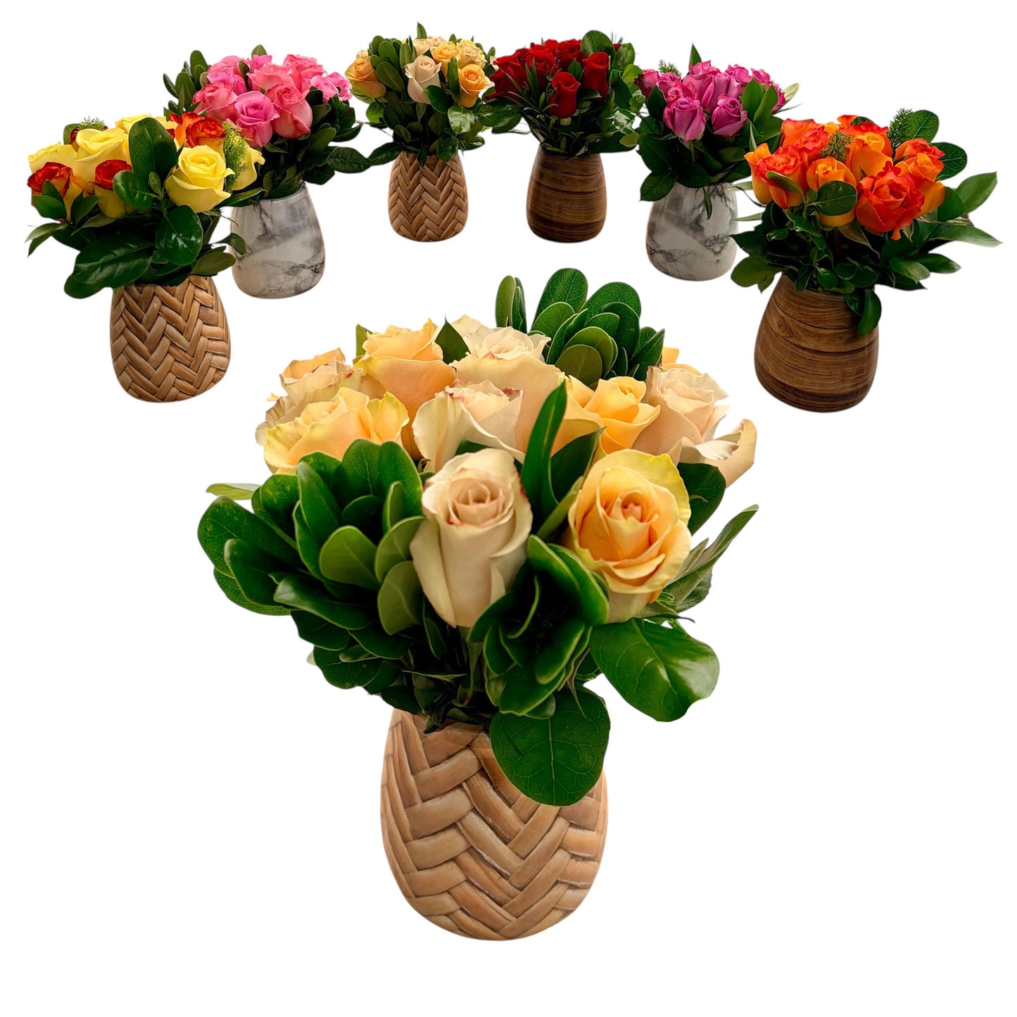 Assorted Spring Rose Arrangements with Non-Spill EazyVases (Box of 6)