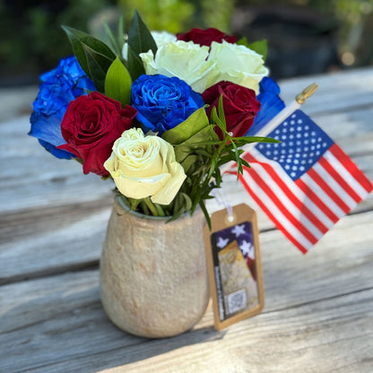 Stars & Stripes Rose Arrangements with EazyVase — Box of 6