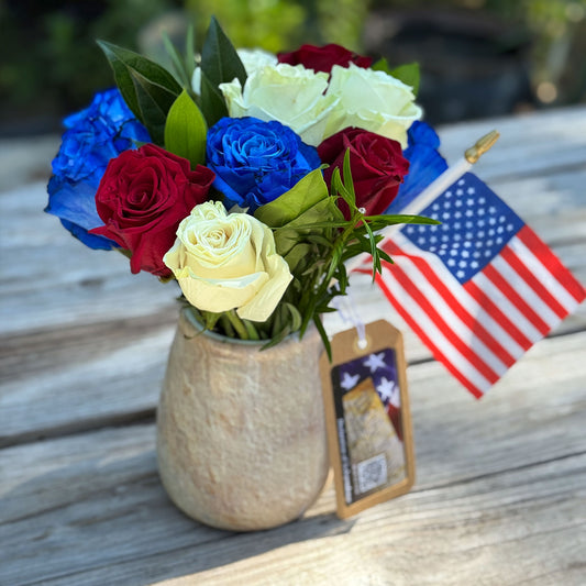 Stars & Stripes Rose Arrangements with EazyVase — Box of 6
